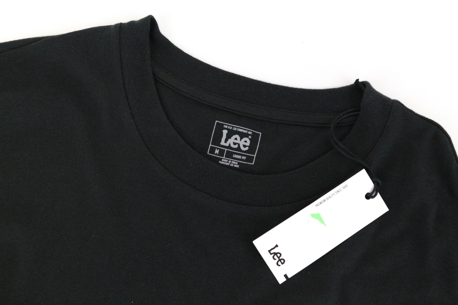 LEE Men T-Shirt M Washed Black Pure Cotton Loose Fit Short Sleeved Pull On