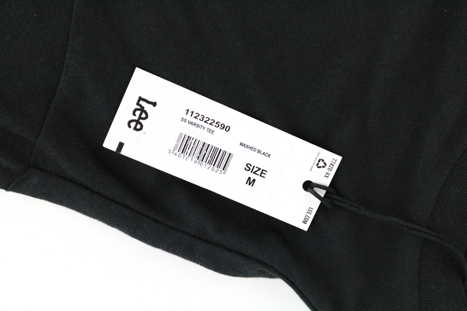 LEE Men T-Shirt M Washed Black Pure Cotton Loose Fit Short Sleeved Pull On