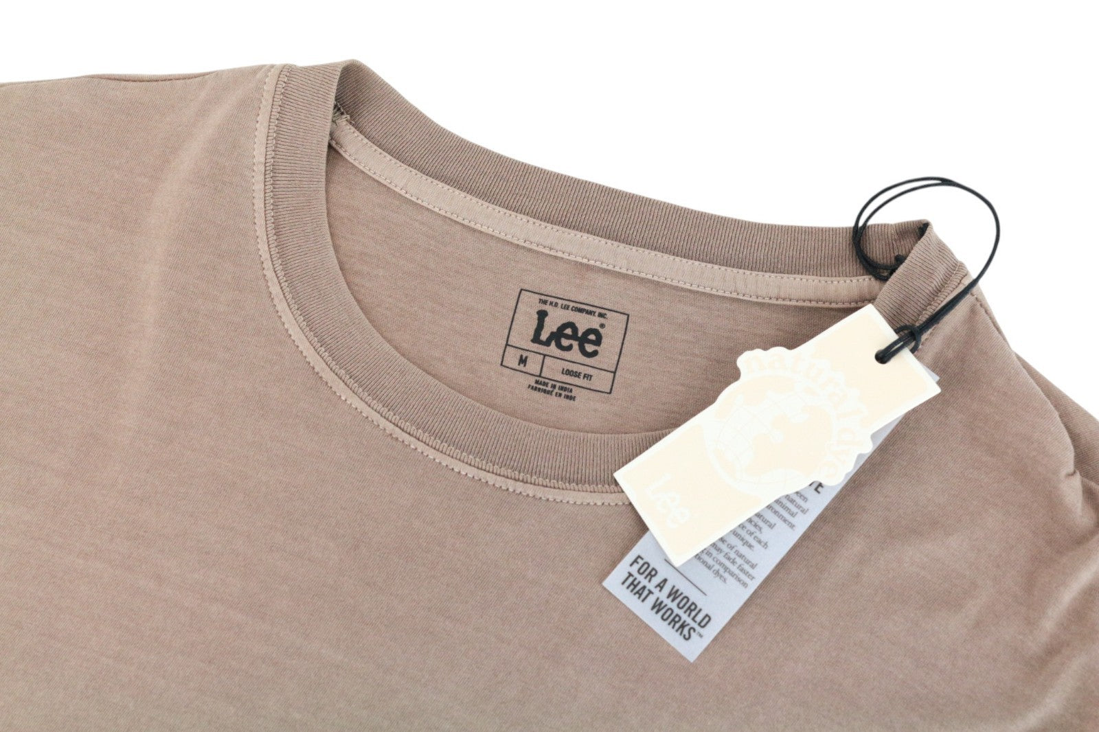 LEE Men T-Shirt M Short Sleeved Light Brown Logo Pure Cotton Loose Fit