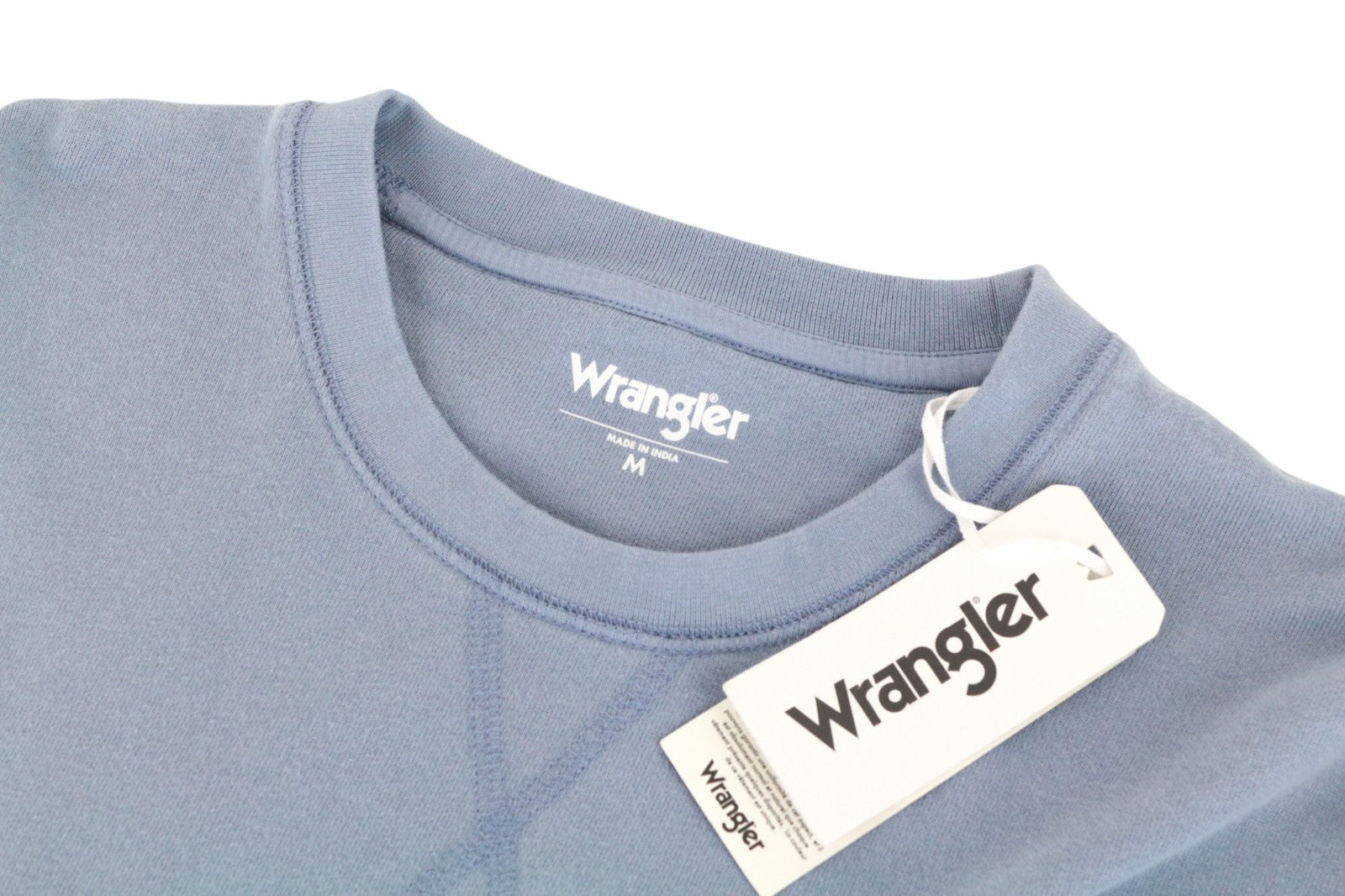 WRANGLER Men Sweatshirt M Washed Blue Pure Cotton Pull On Long Sleeved