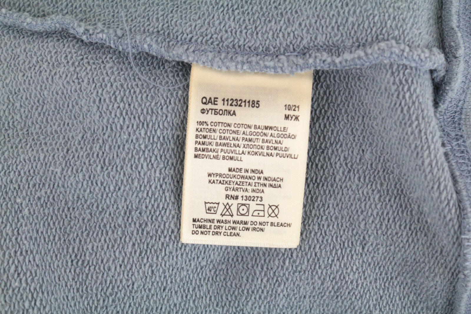 WRANGLER Men Sweatshirt M Washed Blue Pure Cotton Pull On Long Sleeved