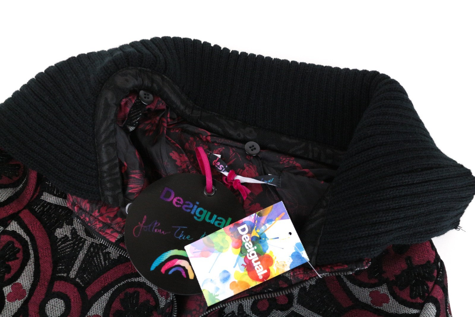 DESIGUAL Sagitario Women Coat ~38 M Red Grey Single-Breasted Zipped Belted Lined