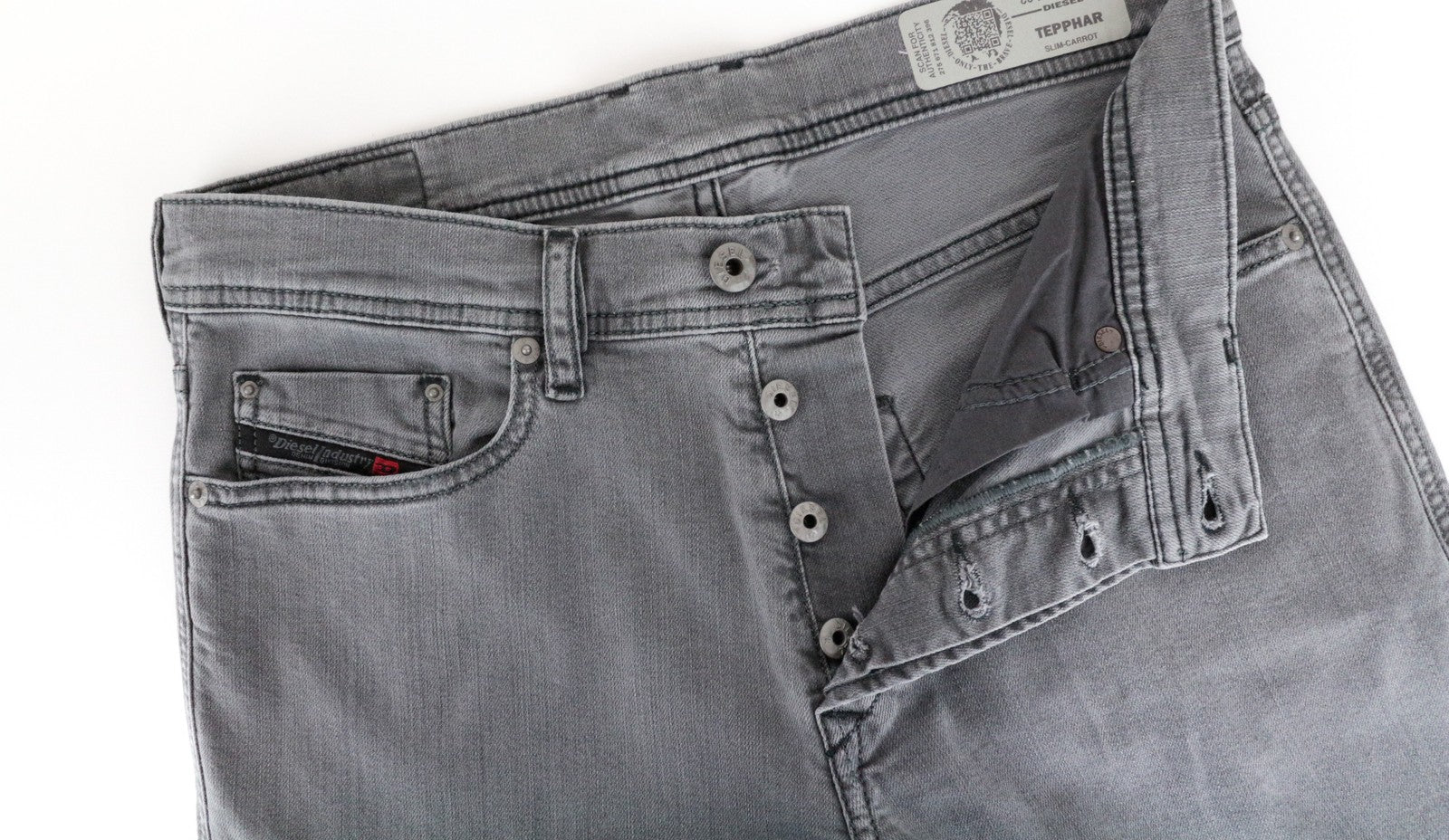 DIESEL Tepphar R18D6 Men Jeans W29/L32 Slim Carrot 5-Pocket Grey Cotton Stretch