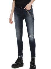 DIESEL Slandy 084ZD Women Jeans W30/L34 Super Slim Skinny Blue Ripped Stretch