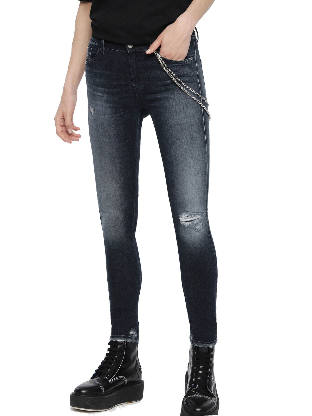 DIESEL Slandy 084ZD Women Jeans W31/L34 Super Slim-Skinny Blue Cotton Stretch