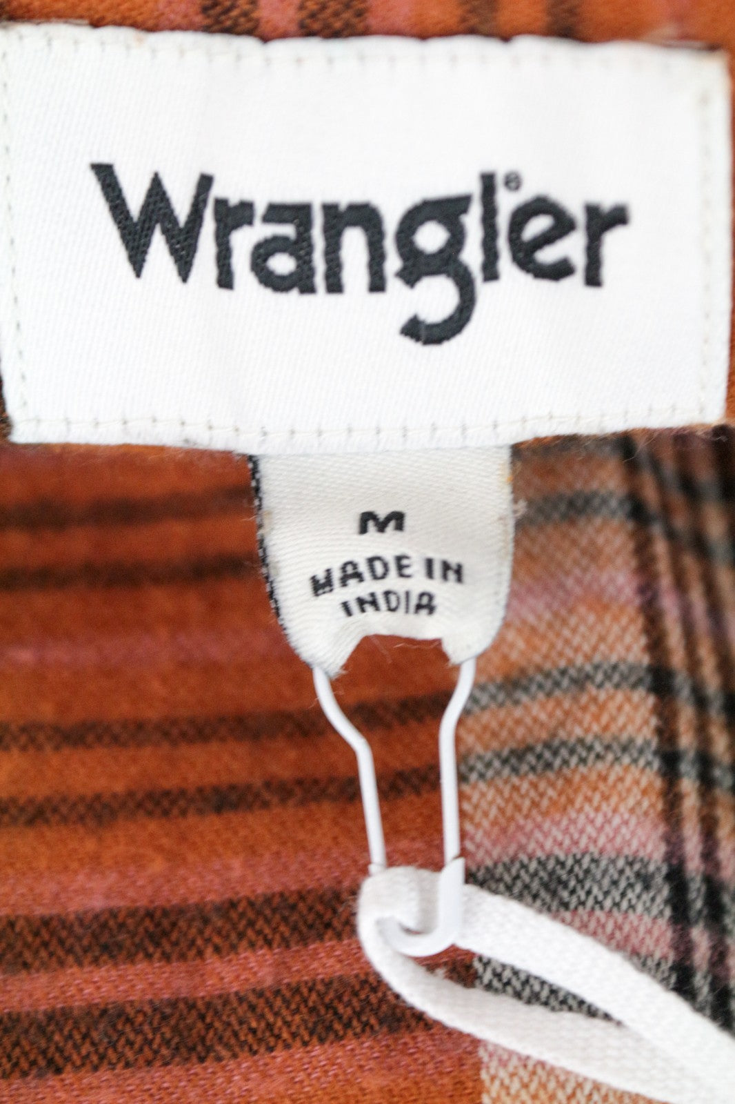 WRANGLER Men Shirt M Orange Pure Cotton Checked Long Sleeved Button-Up Flannel