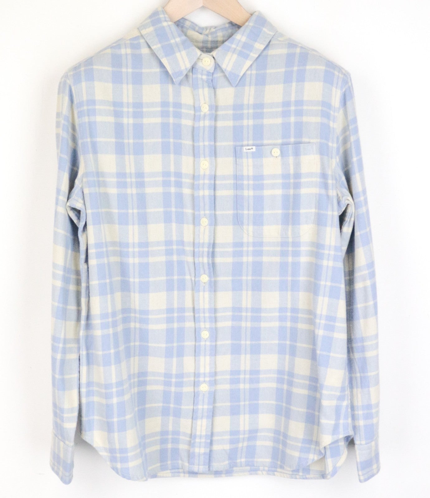 LEE Men Shirt S Blue Pure Cotton Checked Long Sleeved Button-Up Pocketed