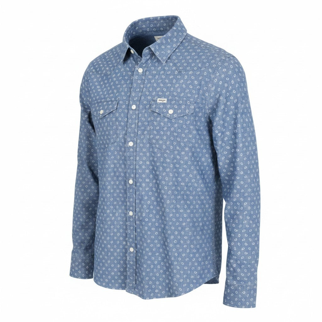 WRANGLER Men Shirt M Blue Pure Cotton Paisley Pattern Long Sleeved Button-Up