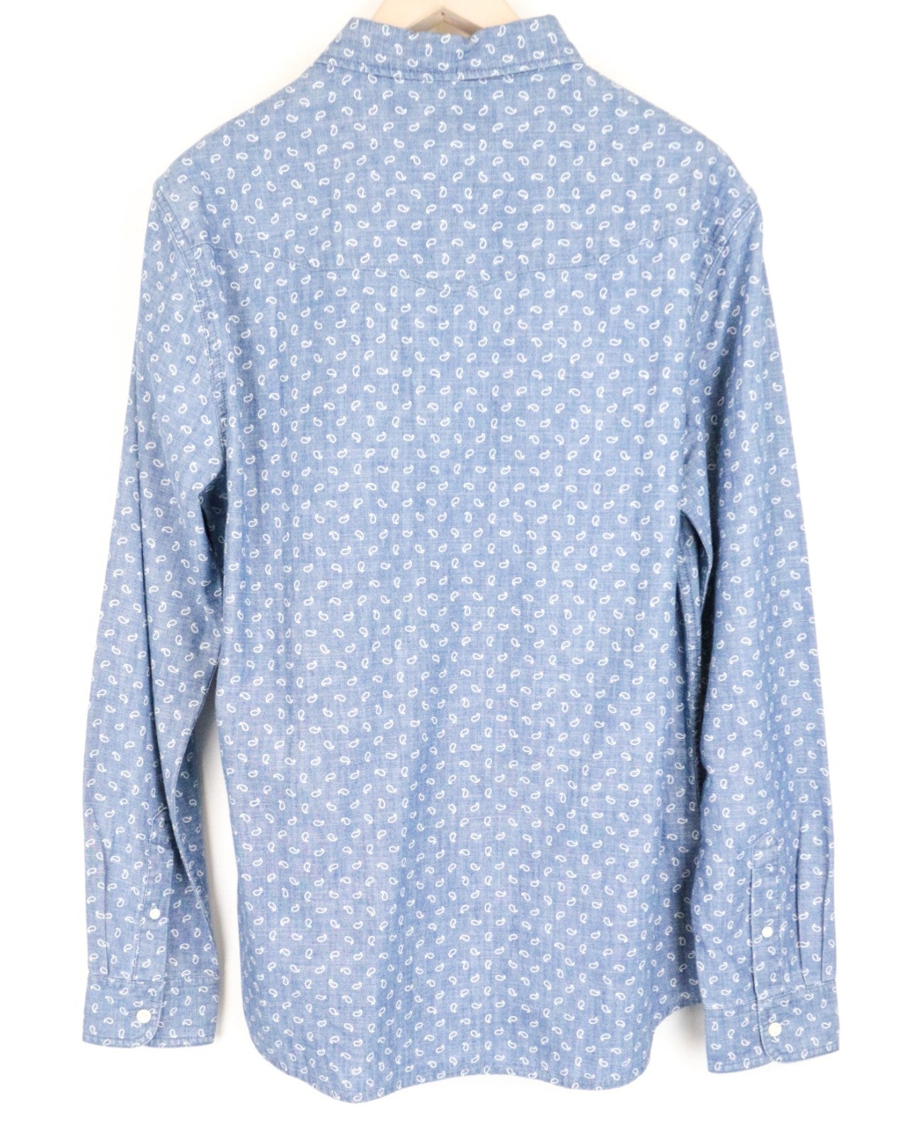 WRANGLER Men Shirt M Blue Pure Cotton Paisley Pattern Long Sleeved Button-Up