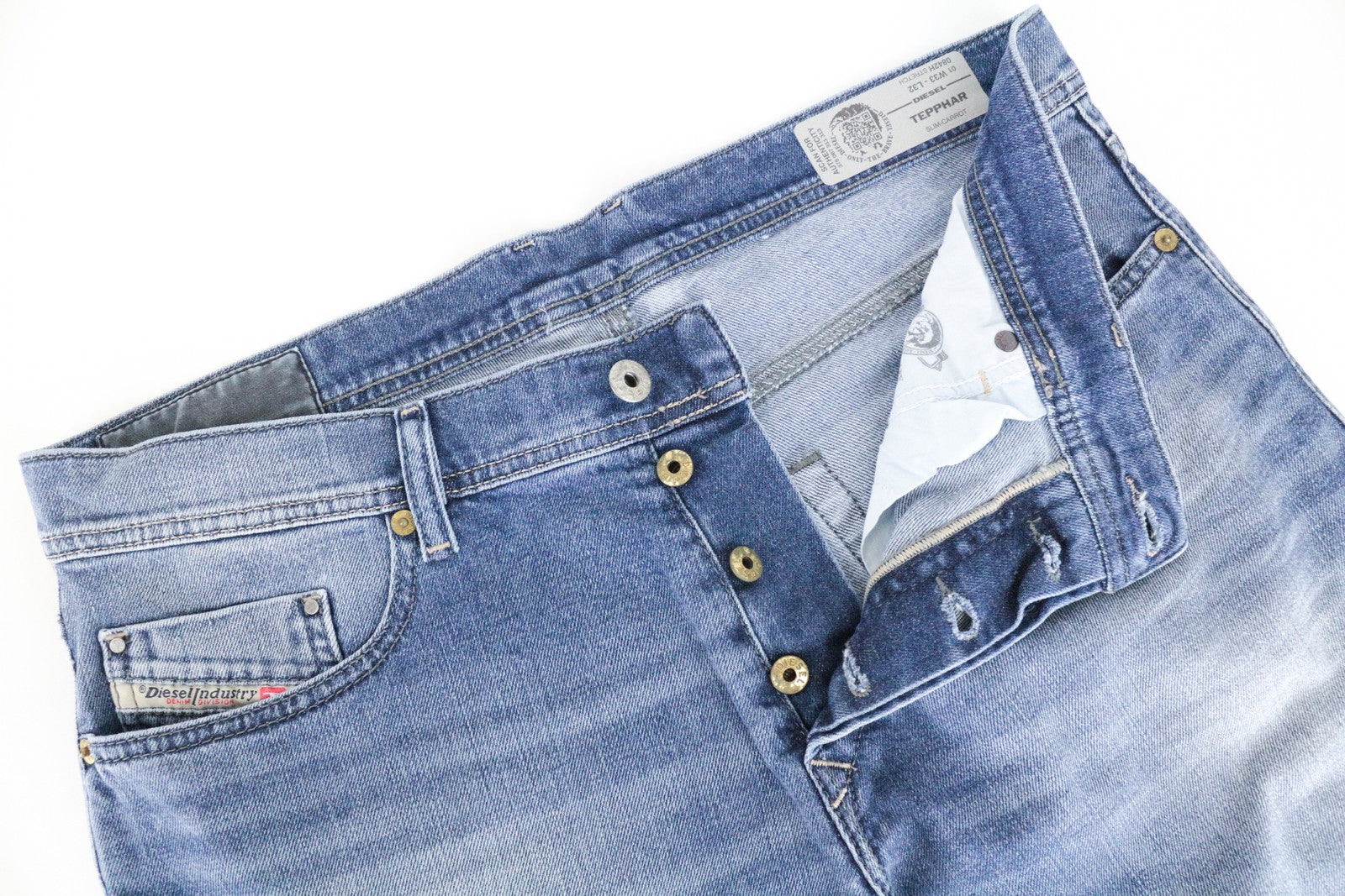 DIESEL Tepphar 0842H Men Jeans W33/L32 Slim Carrot Washed Blue Cotton Stretch