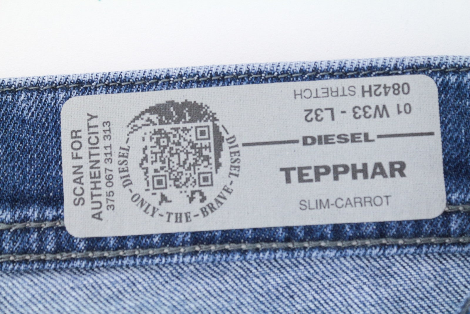 DIESEL Tepphar 0842H Men Jeans W33/L32 Slim Carrot Washed Blue Cotton Stretch