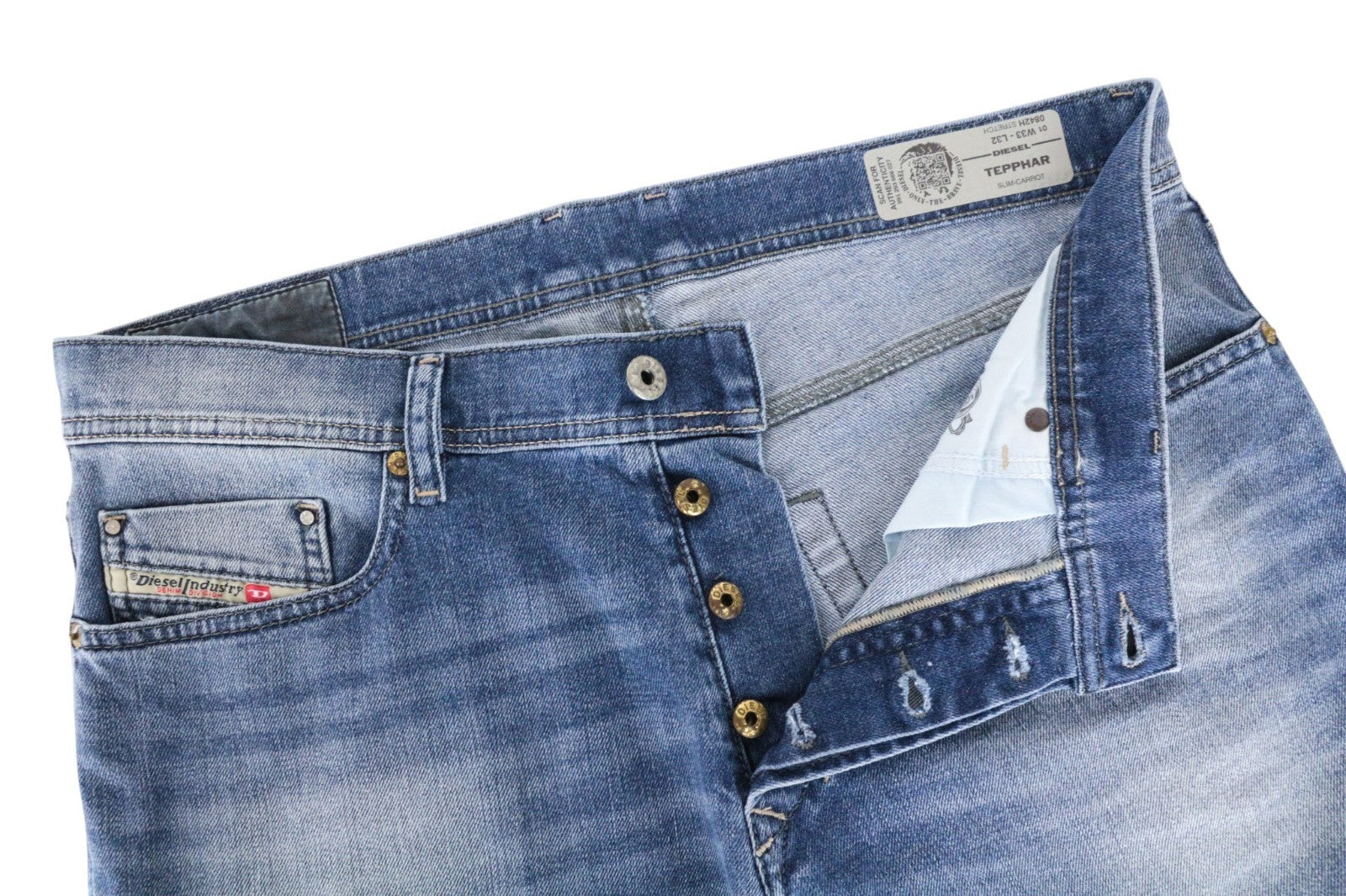 DIESEL Tepphar 0842H Men Jeans W33/L32 Slim Carrot Fit Blue Cotton Stretch