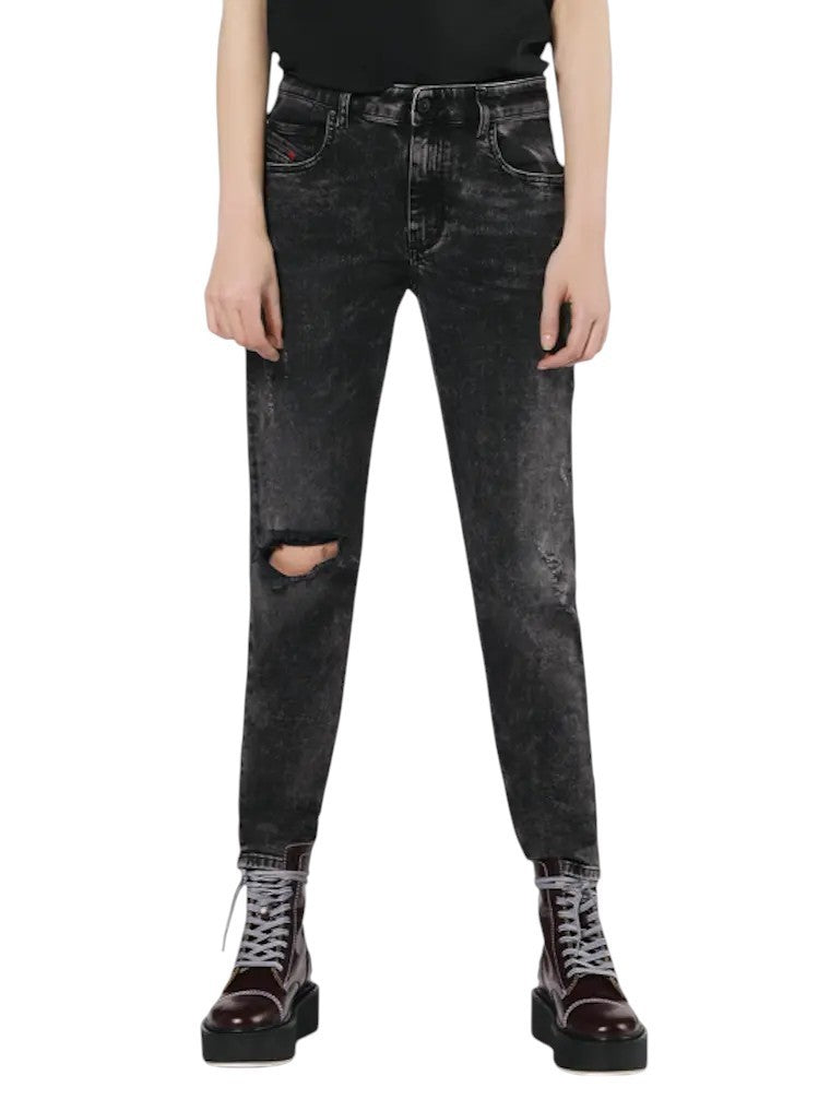 DIESEL Neekhol 069AB Women Jeans W27/L32 Straight Grey Cotton Stretch Ripped