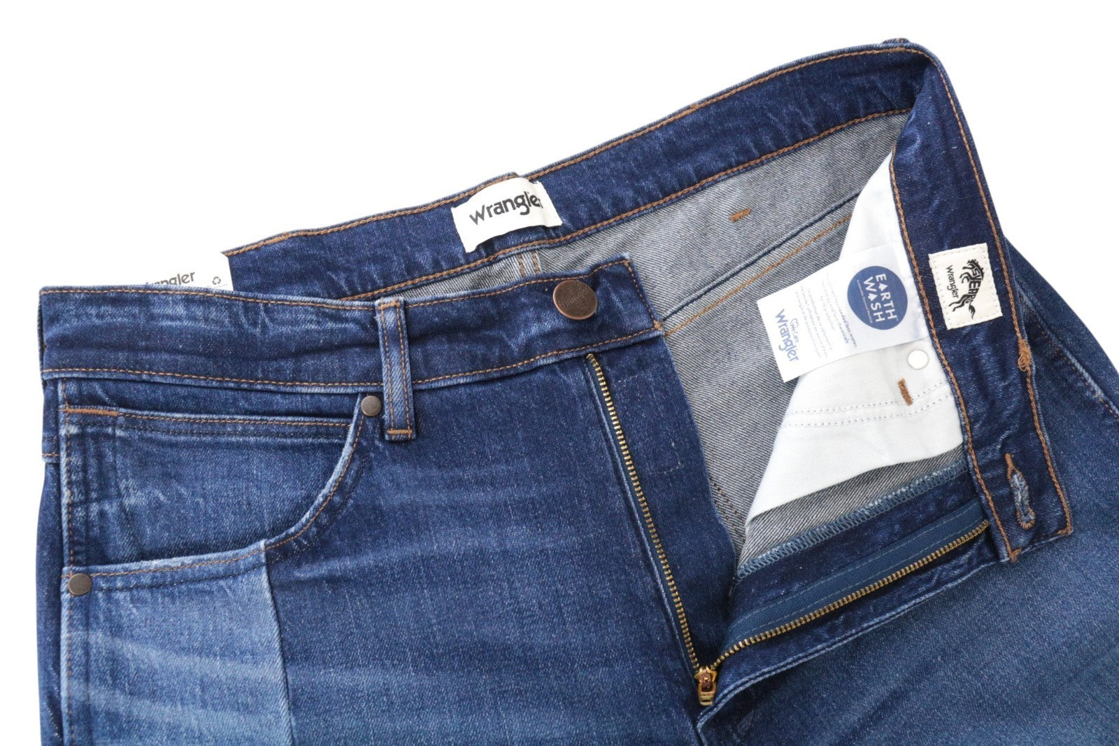 WRANGLER Redding Men Jeans W32/L32 Straight Fit Blue Cotton Stretch Patched