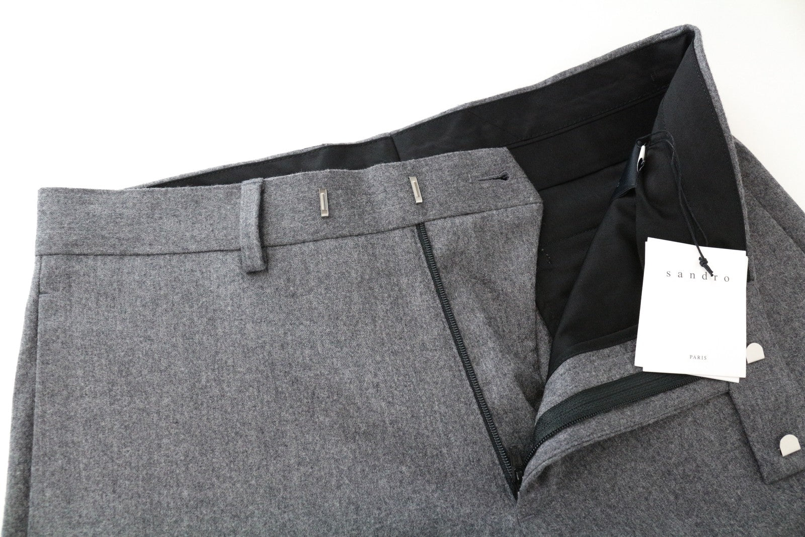 SANDRO Men Trousers 36 W30 Grey Pure Wool Pleated Front Classic Formal
