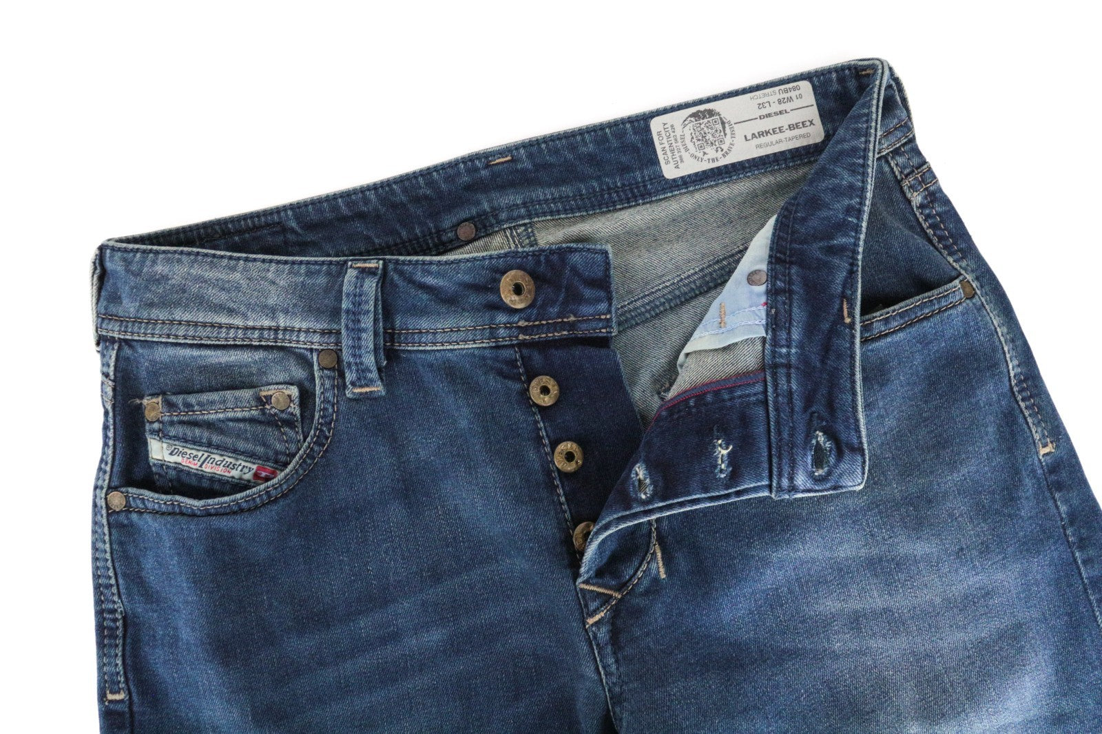 DIESEL Larkee-Beex 084BU Men Jeans W28/L32 Regular Tapered Blue Washed Stretch