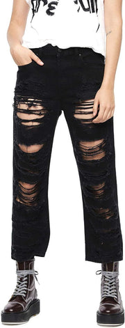 DIESEL Aryel 084WH Women Jeans W27/L32 Straight Pure Cotton Black Distressed