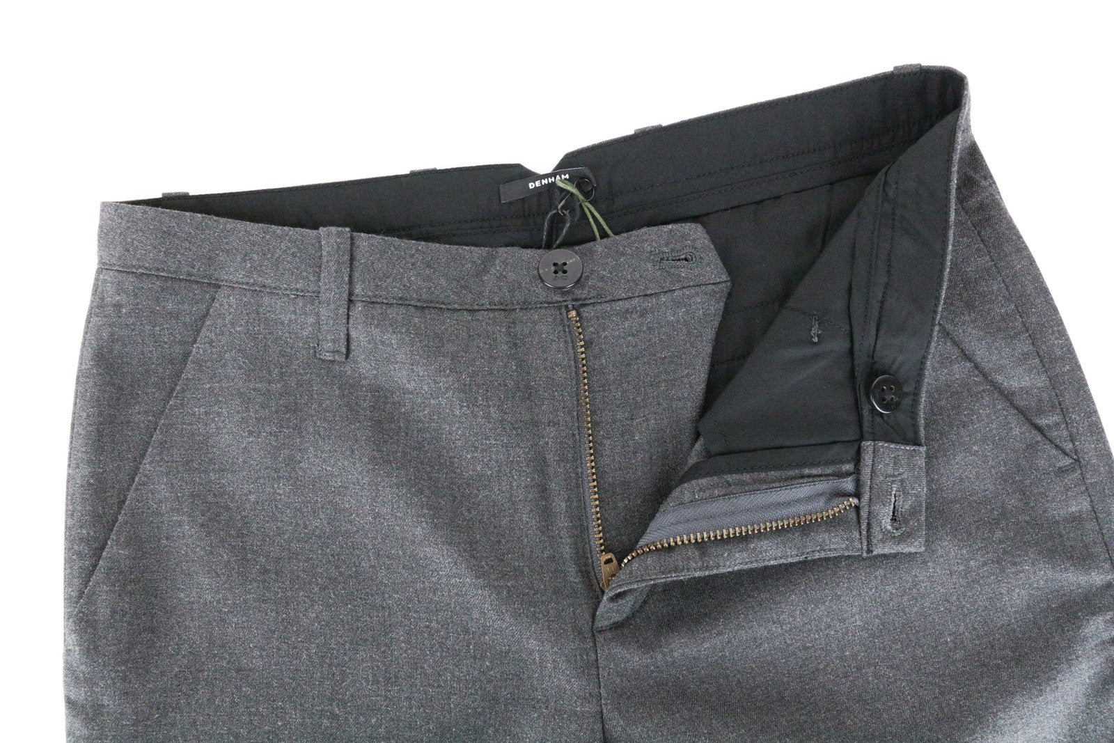 DENHAM Ocean Women Trousers XS Grey Pleated Front Classic Formal