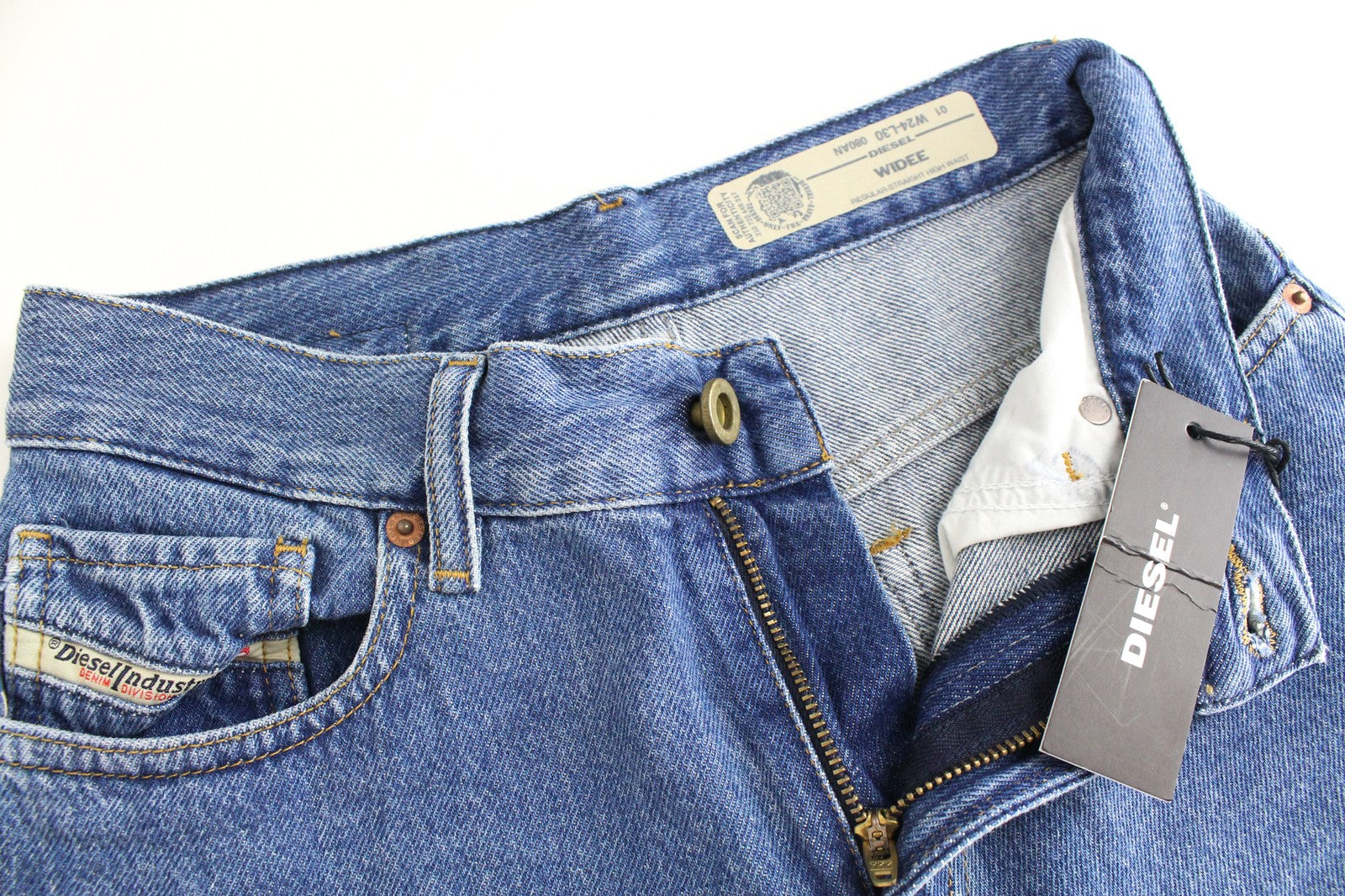 DIESEL Widee 080AN Women Jeans W24/L30 Straight Fit Blue Pure Cotton Girls