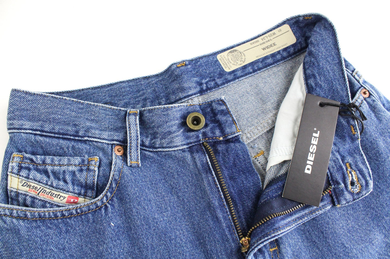 DIESEL Widee 080AN Women Jeans W25/L34 Straight Blue Pure Cotton High Waist