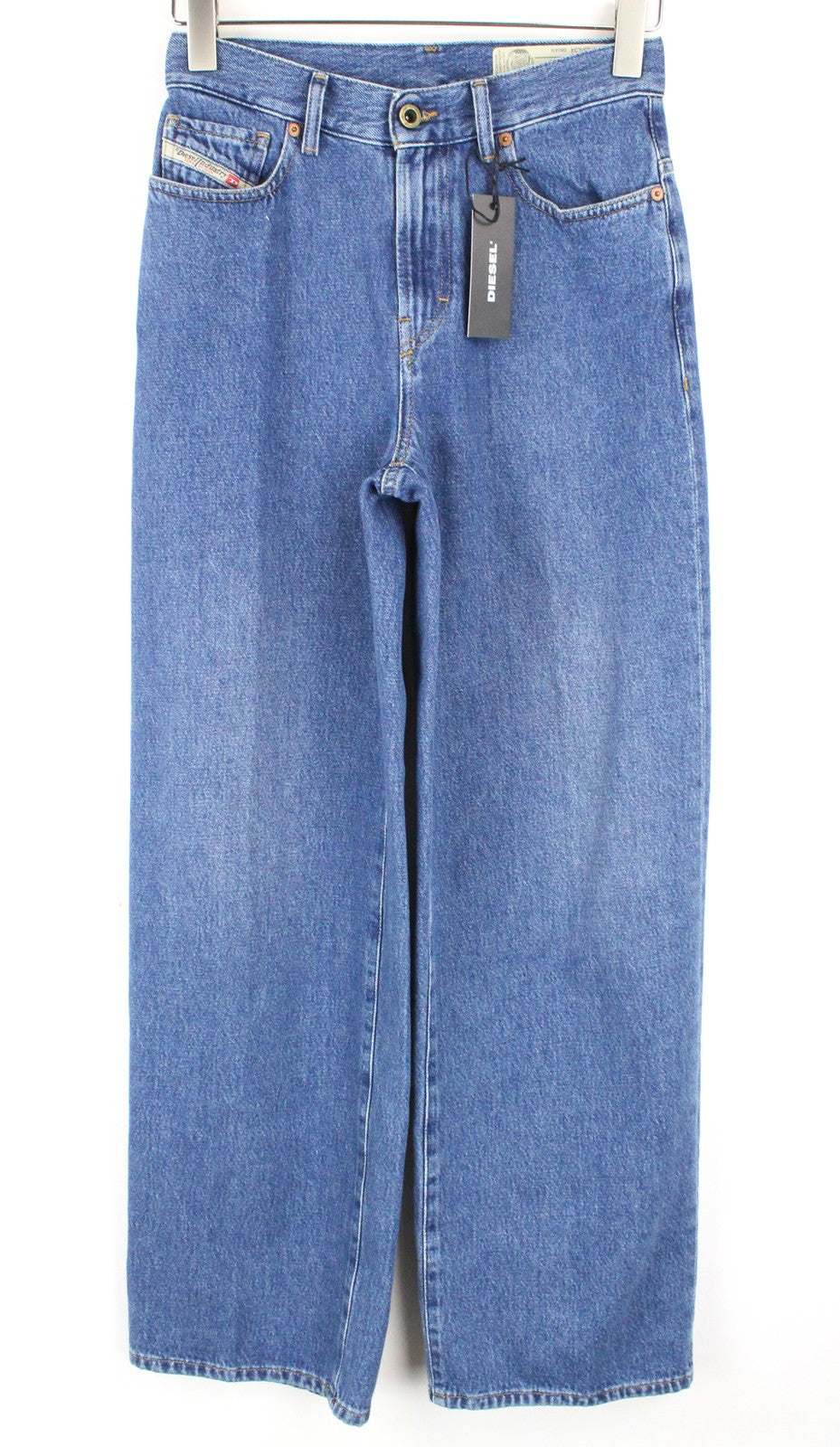 DIESEL Widee 080AN Women Jeans W25/L32 Straight Blue Pure Cotton High Waisted