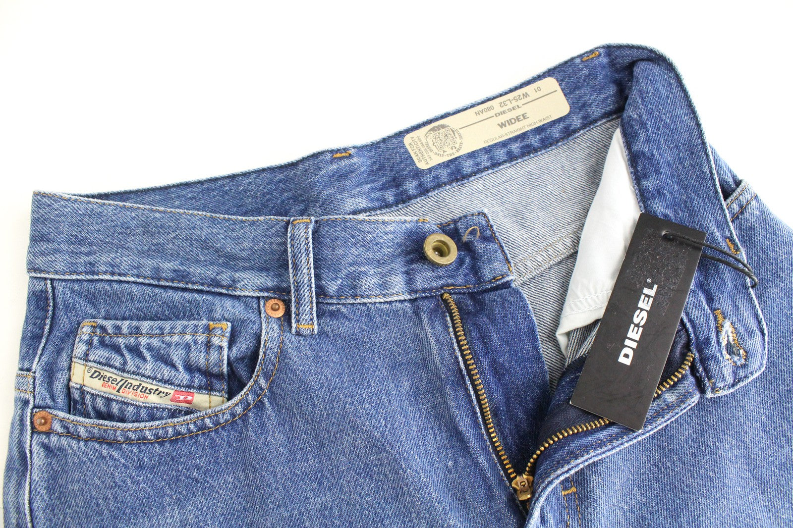 DIESEL Widee 080AN Women Jeans W25/L32 Straight Blue Pure Cotton High Waisted
