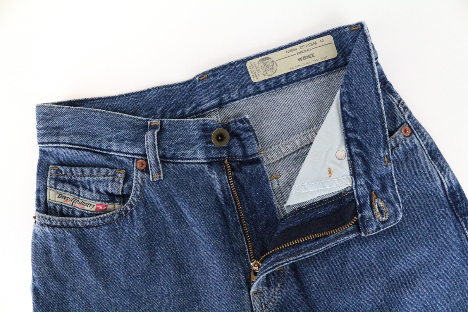 DIESEL Widee 080AN Women Jeans W25/L32 Straight Blue Pure Cotton High Waist