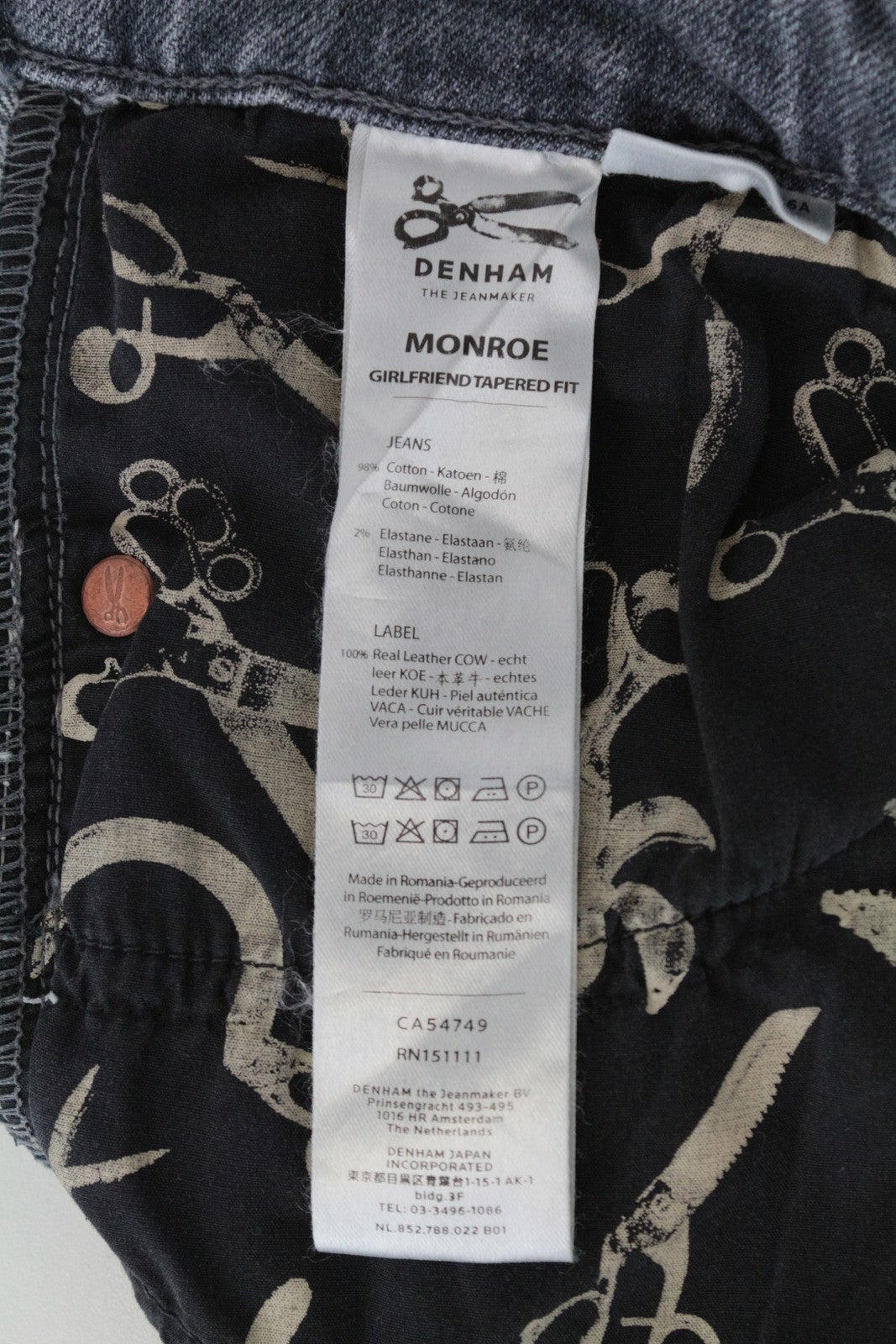 DENHAM Monroe Women Jeans W26 Girlfriend Fit Distressed Blue Cotton Stretch