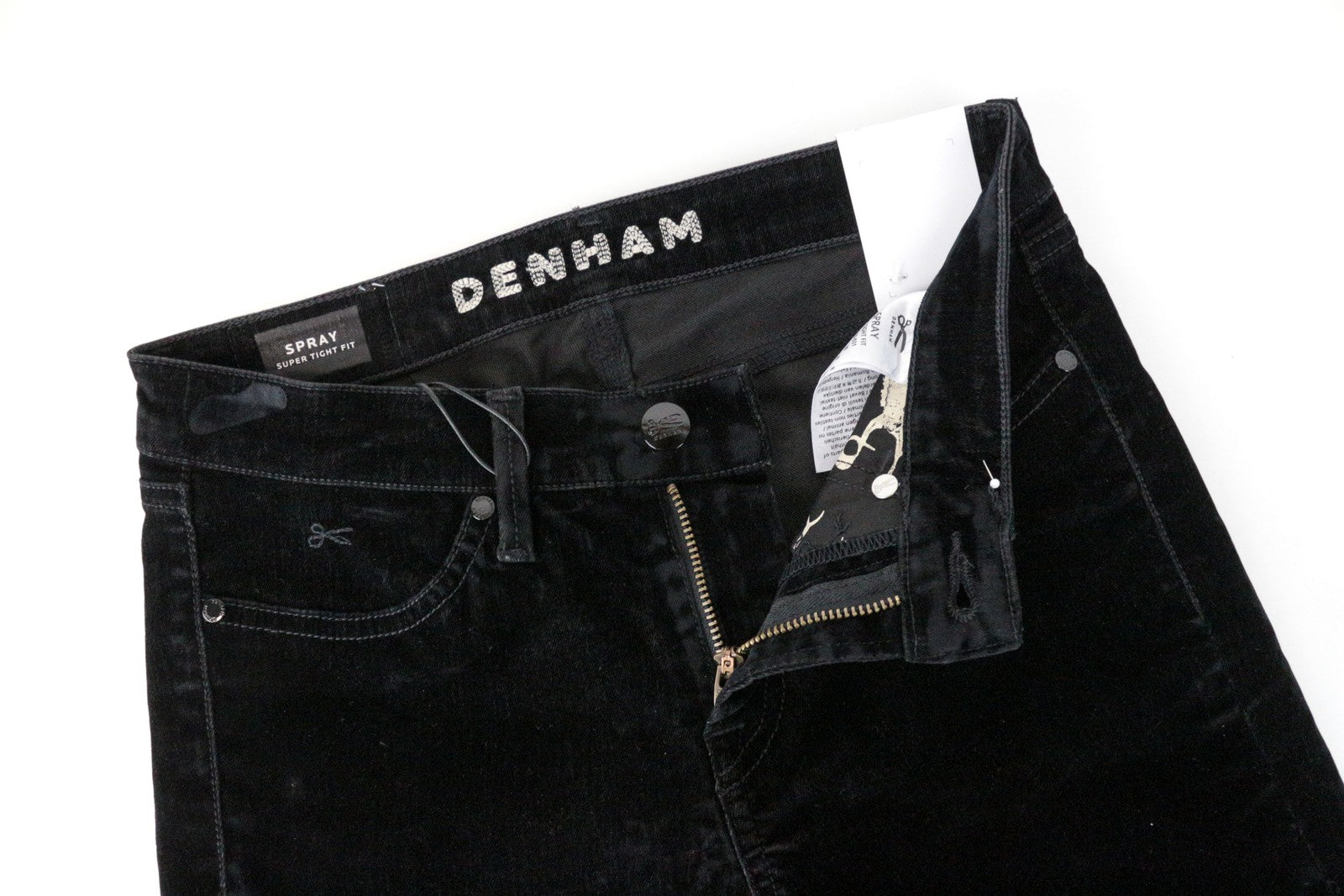 DENHAM Spray Women Trousers W25/L30 Black Cotton Stretch Super Tight Fit