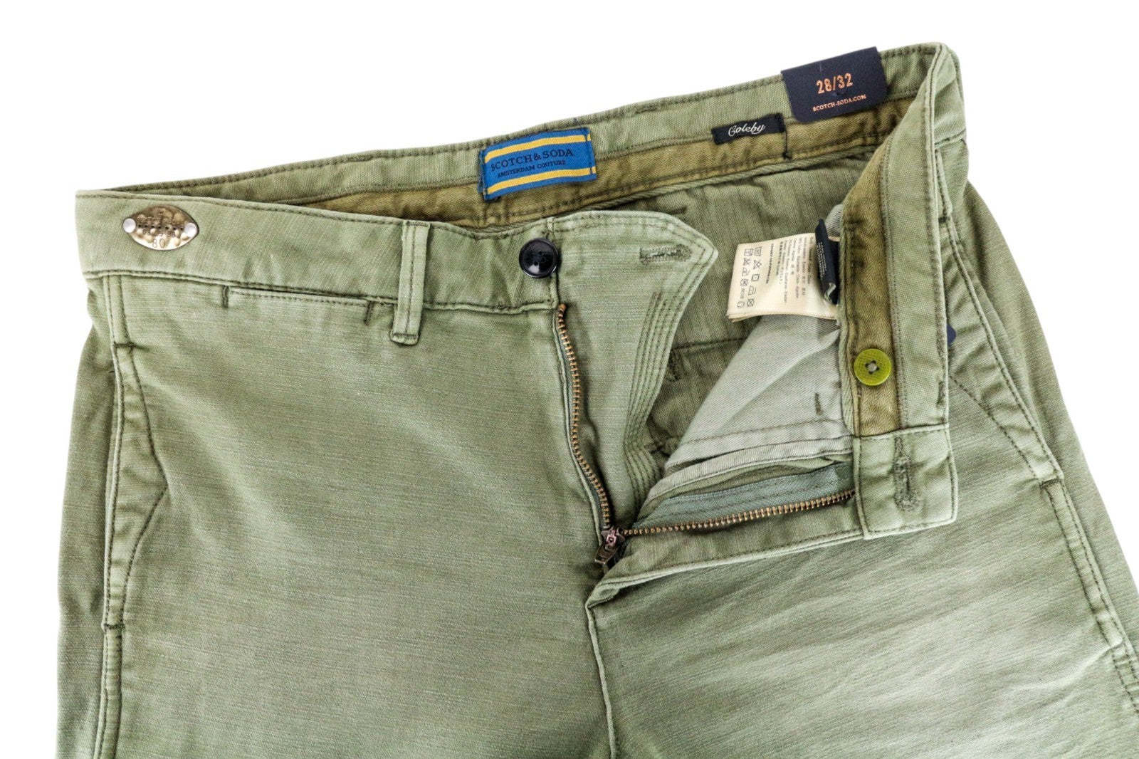 SCOTCH & SODA Goleby Men Trousers W28/L32 Green Cotton Stretch Relaxed Slim