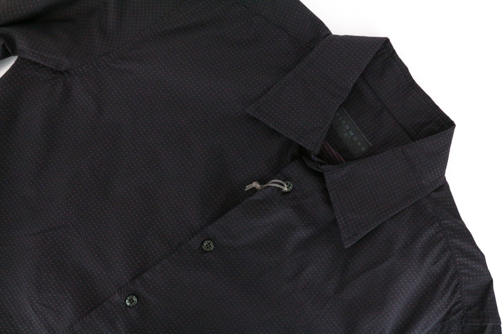 RICHMOND Men Shirt M/L Navy Pure Cotton Dot Patterned Long Sleeved Button-Up