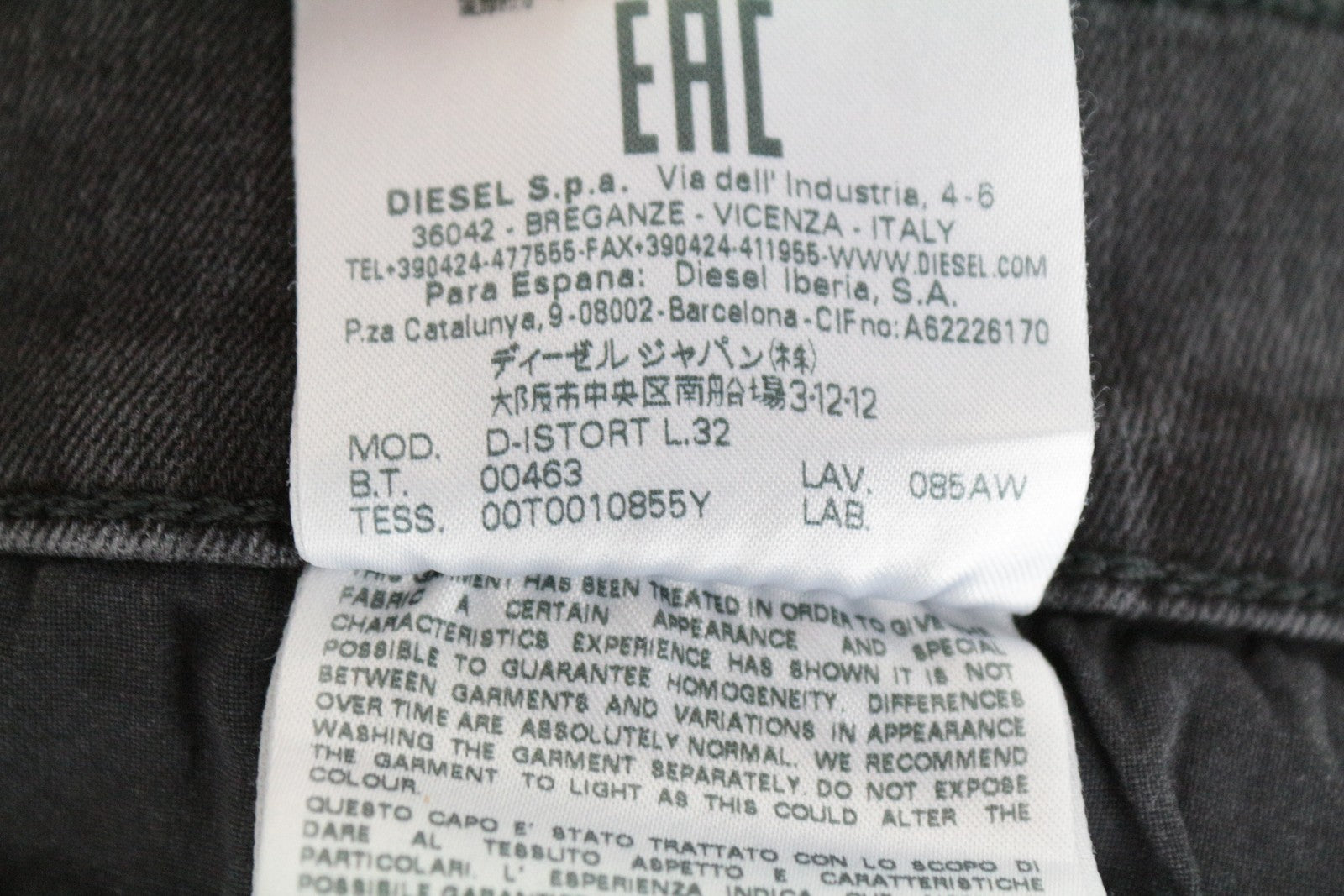 DIESEL D-Istort 085AW Men Jeans W32/L32 Super-Skinny Ripped Grey Cotton Stretch