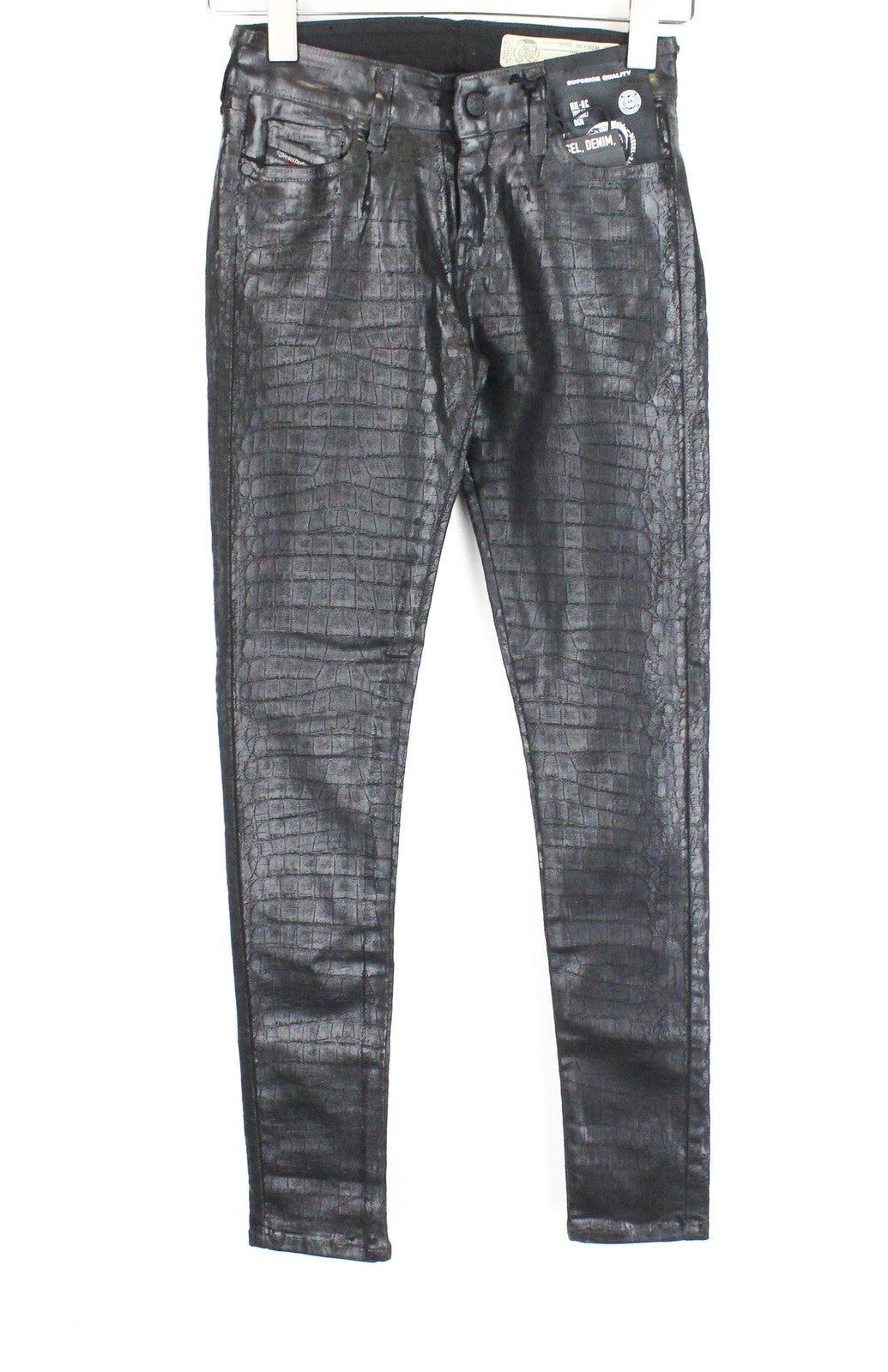 DIESEL Slandy-SP4 0094S Women Jeans W24/L30 Super Skinny Black Coated Girls