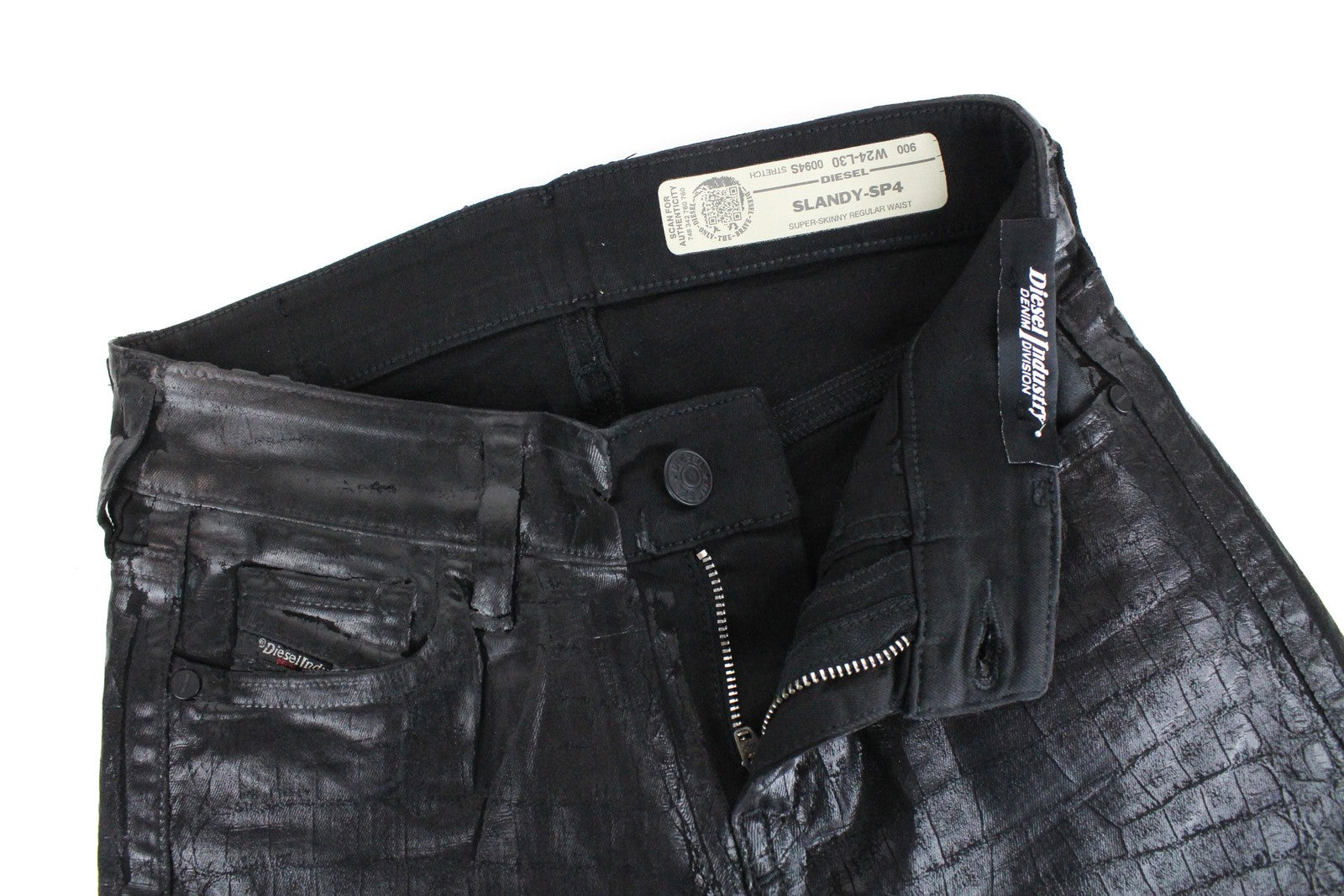 DIESEL Slandy-SP4 0094S Women Jeans W24/L30 Super Skinny Black Coated Girls