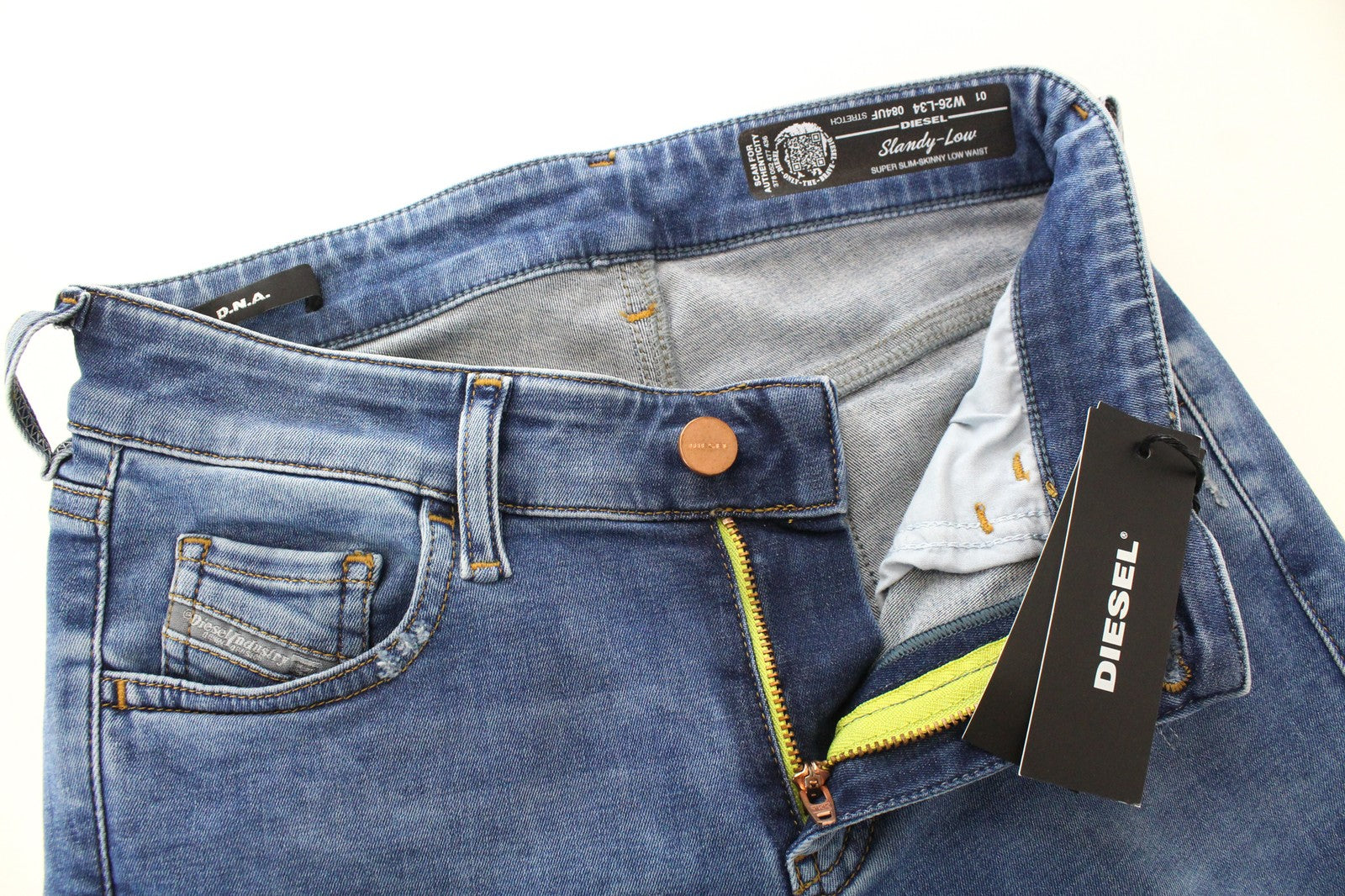 DIESEL Slandy-Low 084UF D.N.A. Women Jeans W26/L34 Wash Distressed Super Skinny