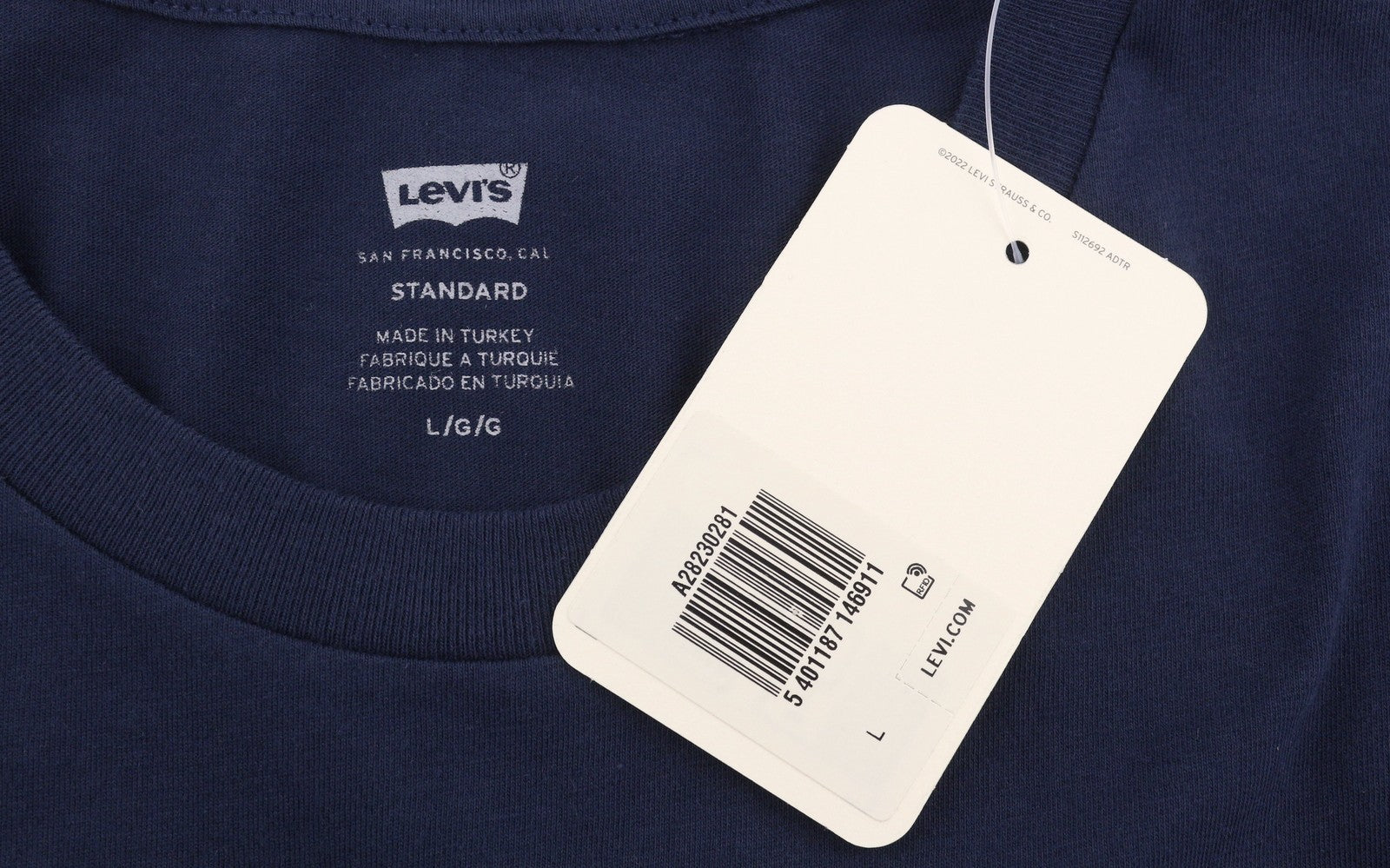 LEVI'S Standard Men T-Shirt L Dark Blue Tricot Cotton Crew Neck Short Sleeve