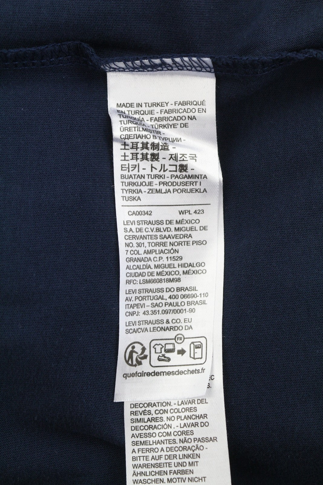LEVI'S Standard Men T-Shirt L Dark Blue Tricot Cotton Crew Neck Short Sleeve
