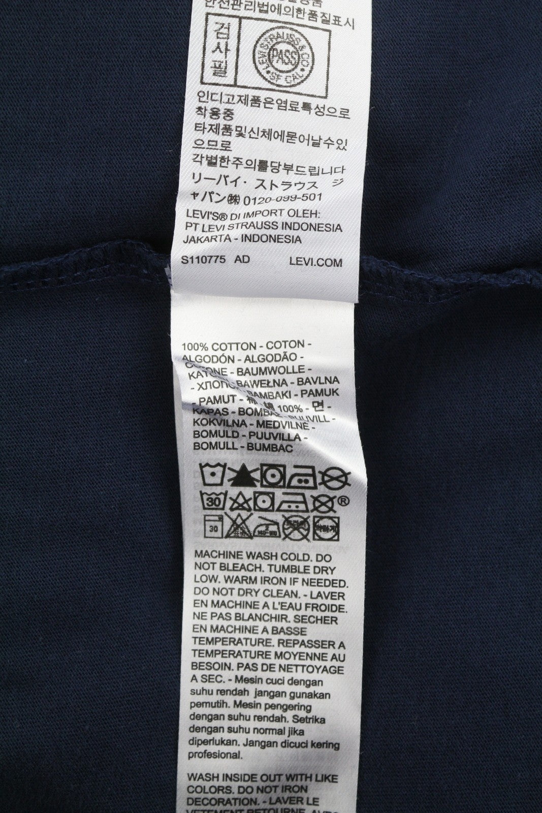 LEVI'S Standard Men T-Shirt L Dark Blue Tricot Cotton Crew Neck Short Sleeve