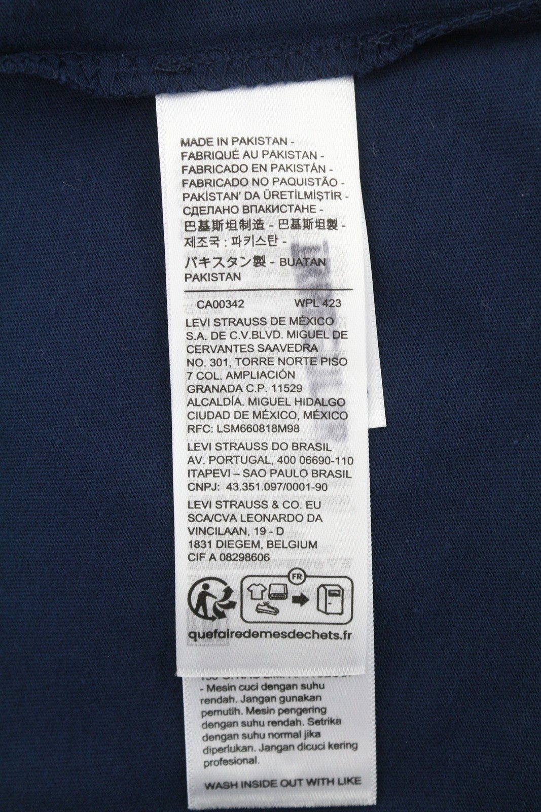 LEVI'S Slim Men T-Shirt M Dark Blue Tricot Cotton Crew Neck Short Sleeve