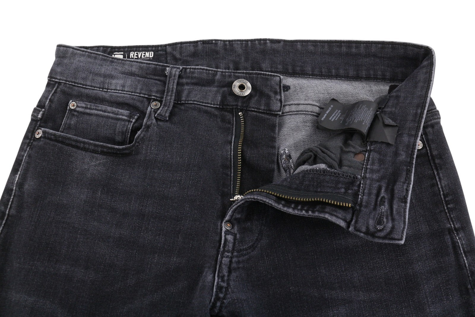 G-STAR Revend Skinny Men Jeans W30/L32 Black Whiskers Faded Zip Fly Denim