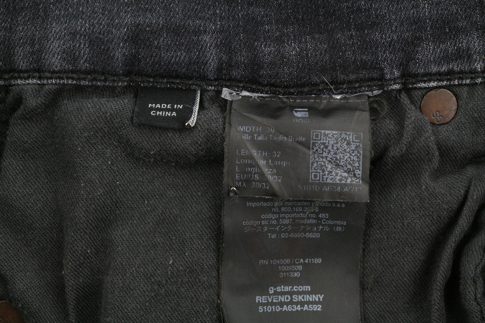 G-STAR Revend Skinny Men Jeans W30/L32 Black Whiskers Faded Zip Fly Denim
