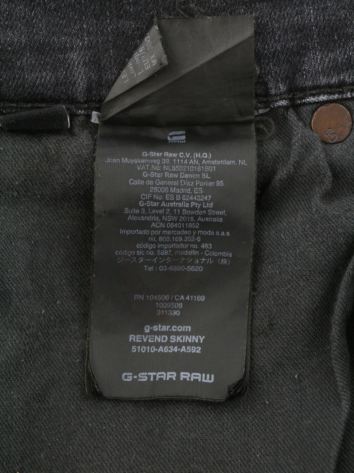 G-STAR Revend Skinny Men Jeans W30/L32 Black Whiskers Faded Zip Fly Denim