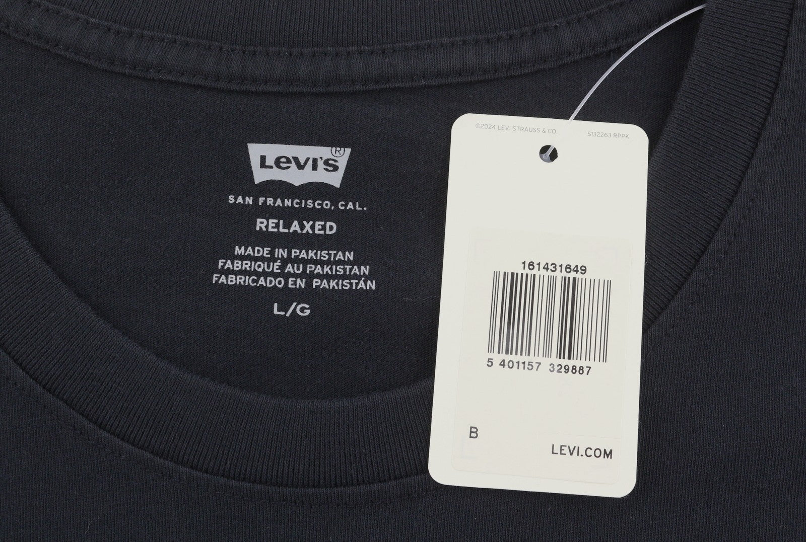 LEVI'S Relaxed Men T-Shirt L Black Tricot Cotton Crew Neck Short Sleeve