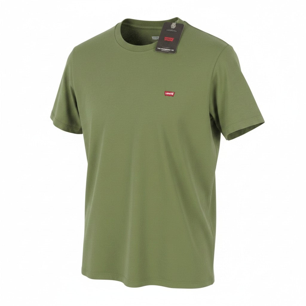 LEVI'S Standard Men T-Shirt M Khaki Green Cotton Tricot Crew Short Sleeved