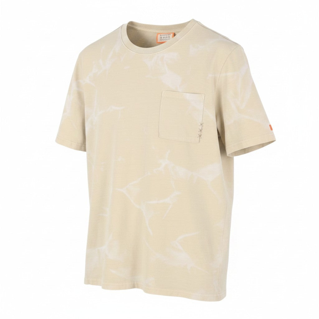 SCOTCH & SODA Men T-Shirt M Beige Patterned Crew Neck Tricot Short Sleeve