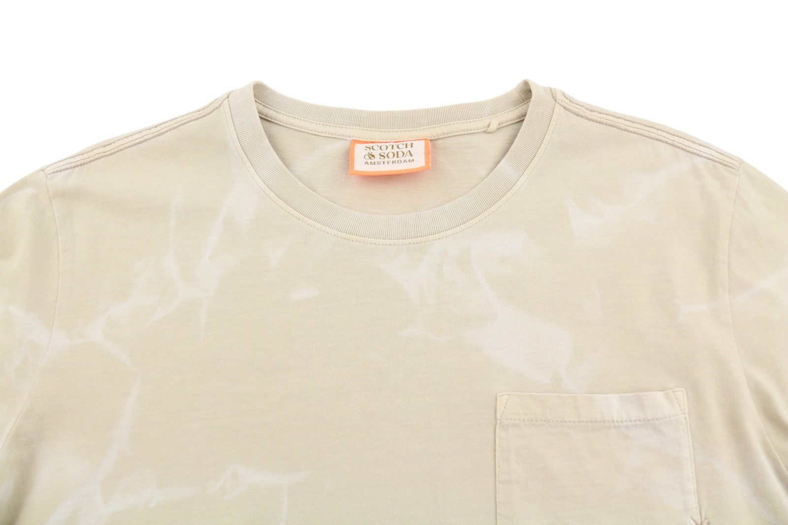 SCOTCH & SODA Men T-Shirt M Beige Patterned Crew Neck Tricot Short Sleeve