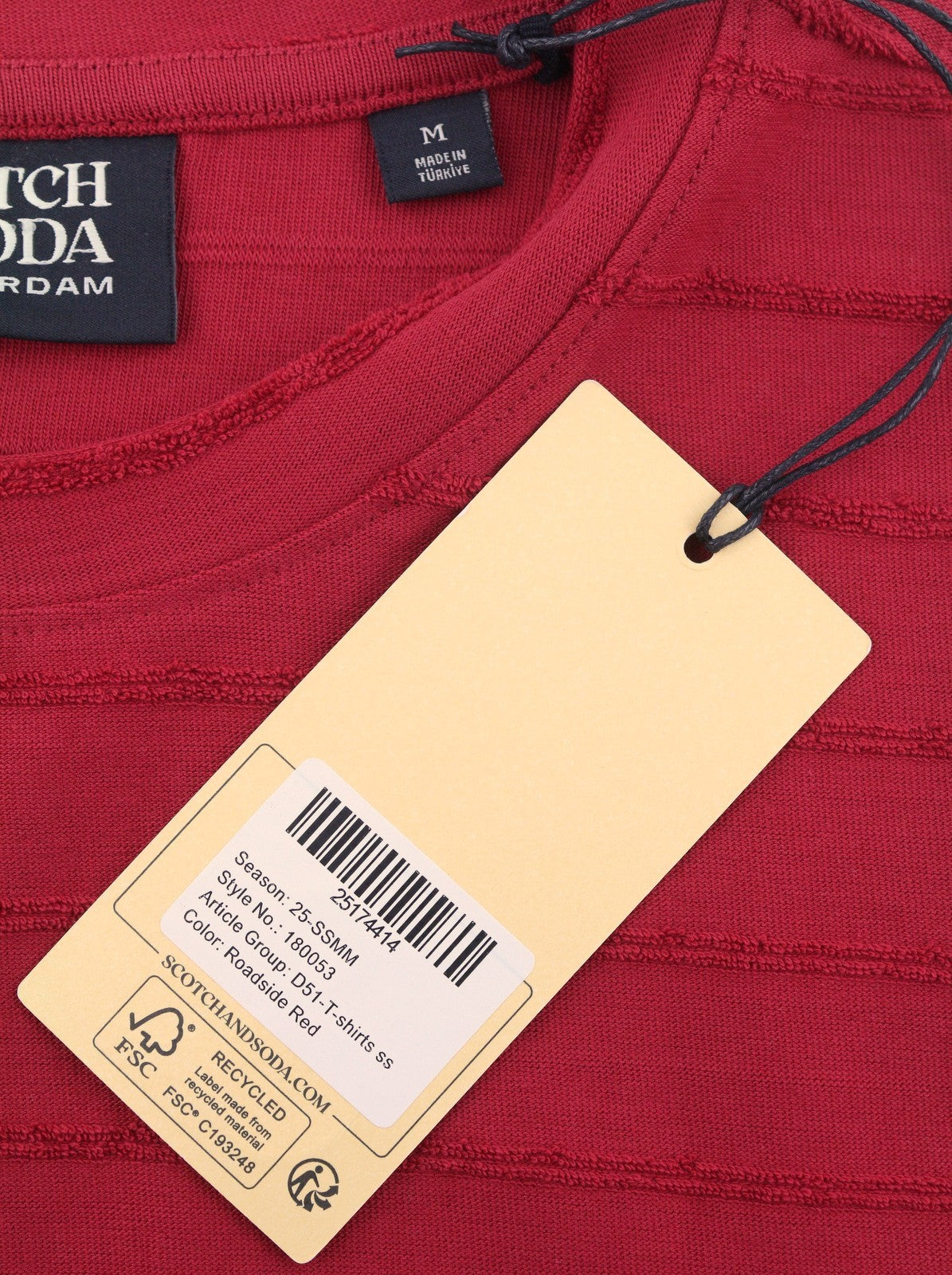 SCOTCH & SODA Men T-Shirt M Red Textured Tricot Crew Neck Short Sleeved