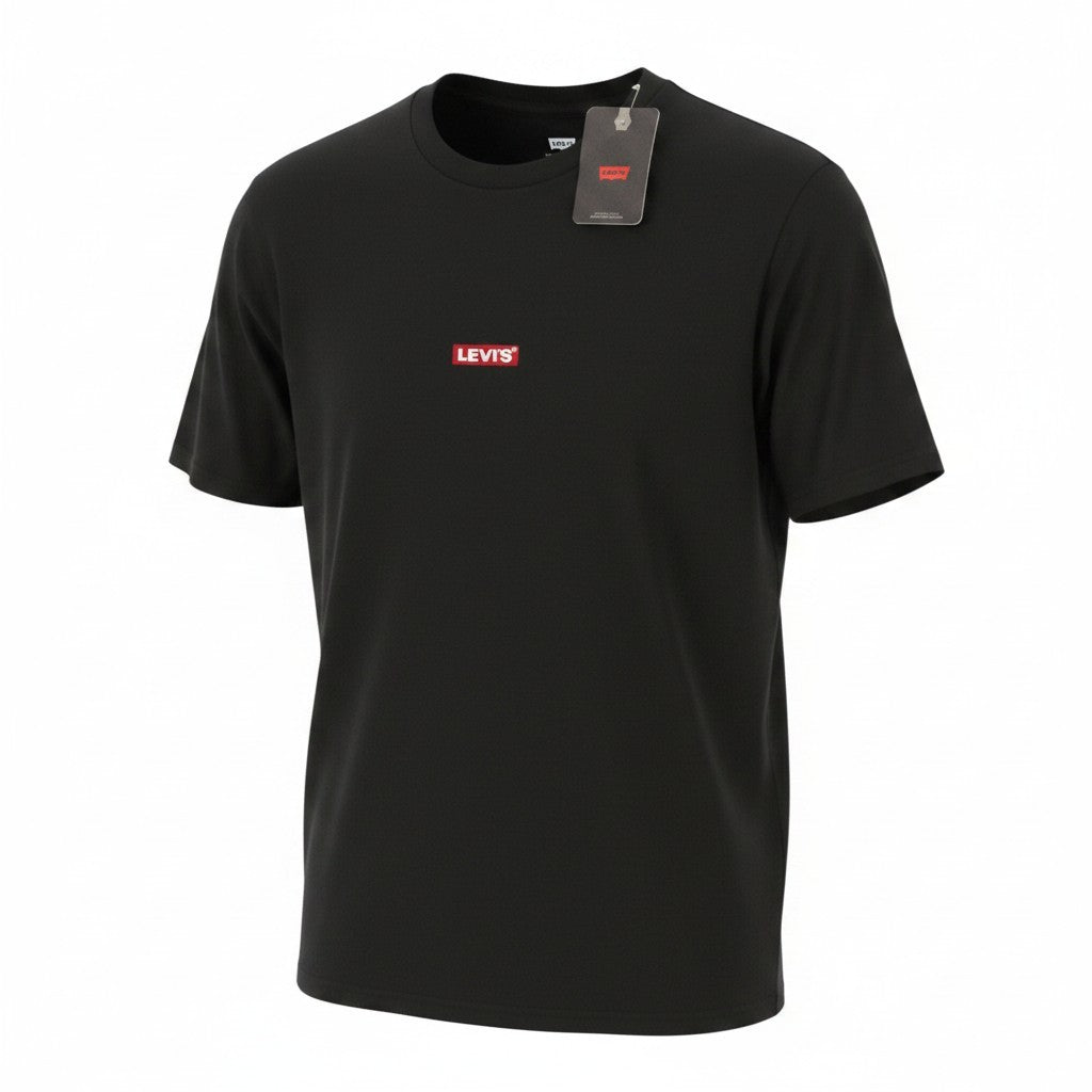 LEVI'S Relaxed Men T-Shirt S Black Tricot Cotton Crew Neck Short Sleeved