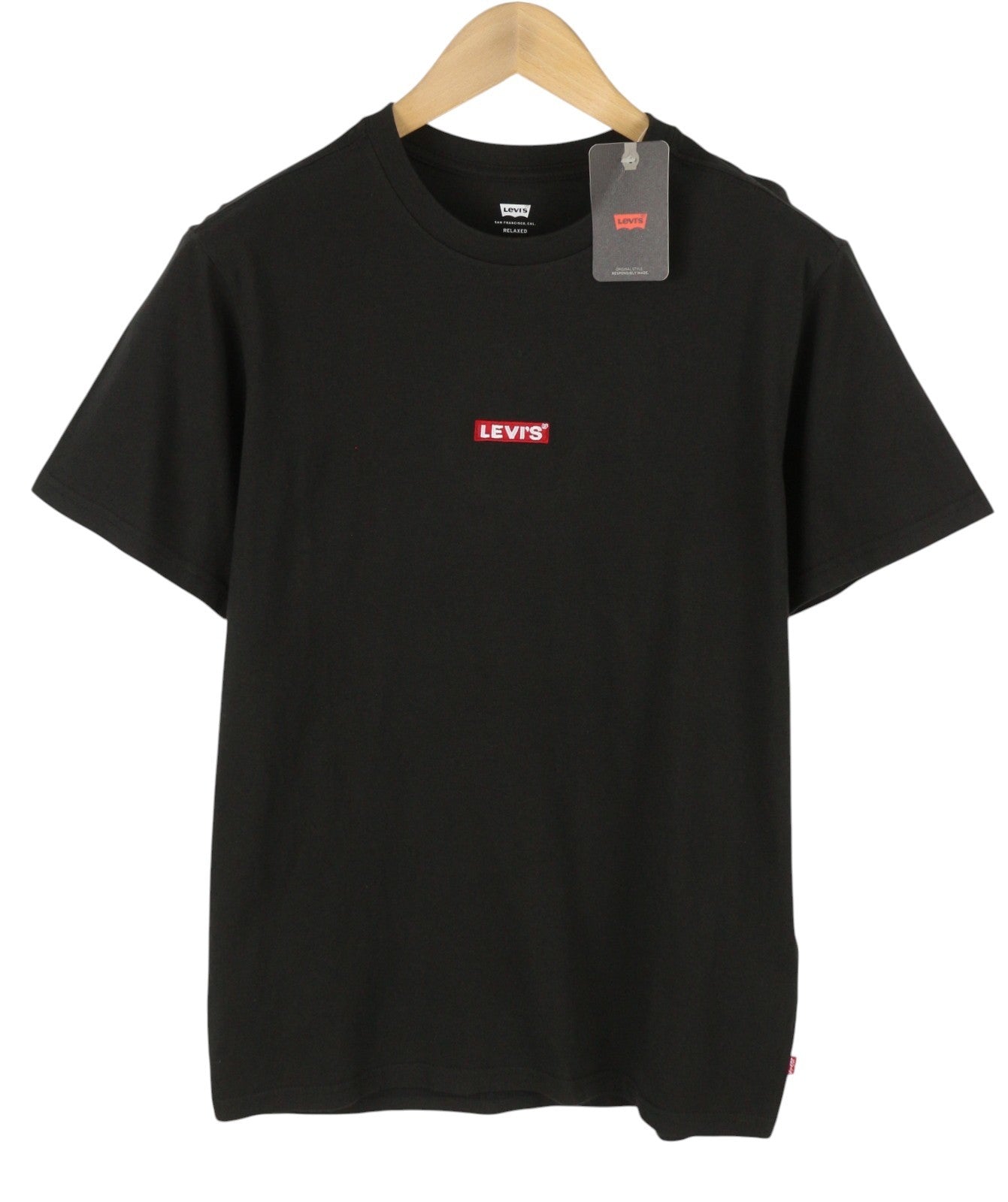 LEVI'S Relaxed Men T-Shirt S Black Tricot Cotton Crew Neck Short Sleeved