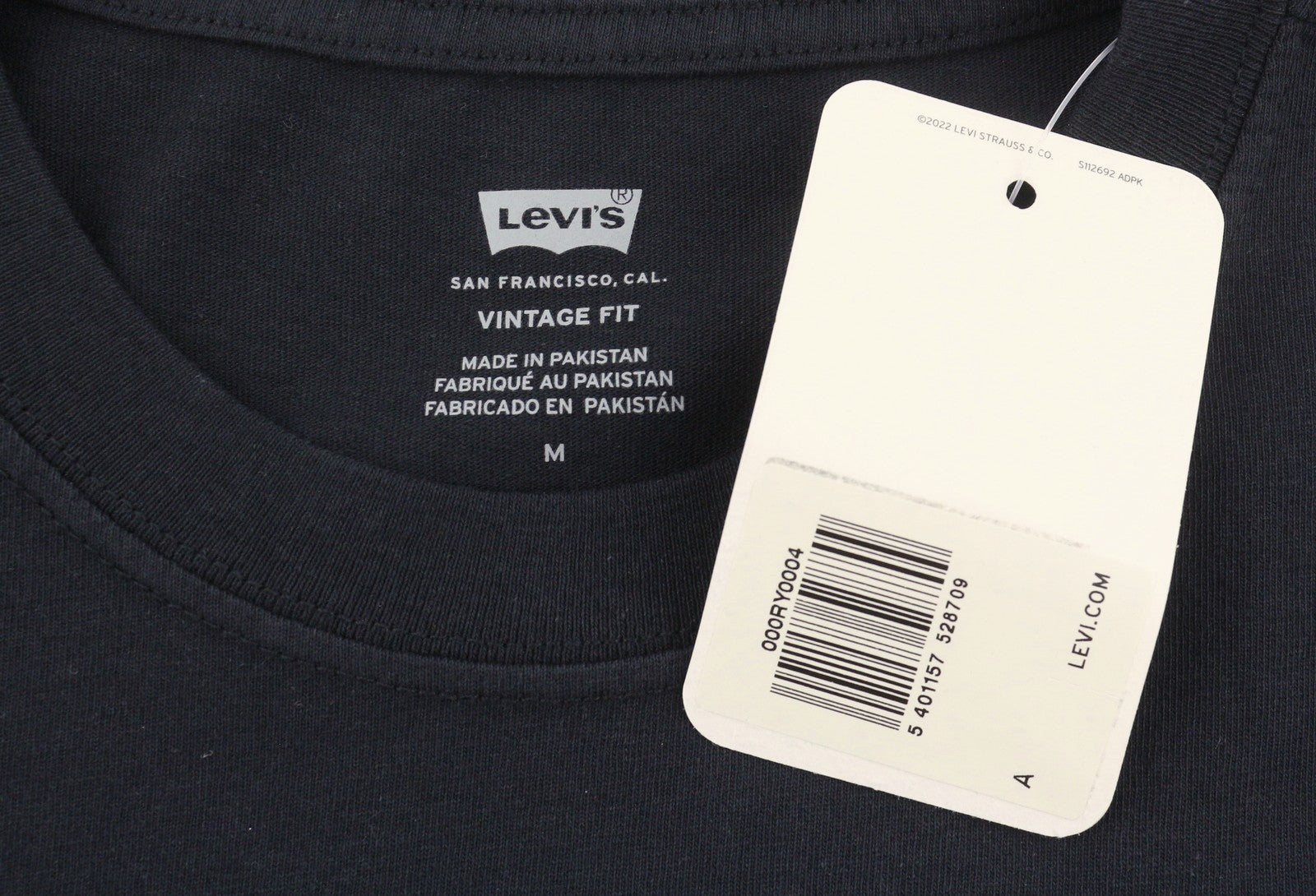 LEVI'S Vintage Fit Men T-Shirt M Black Tricot Cotton Crew Neck Short Sleeve